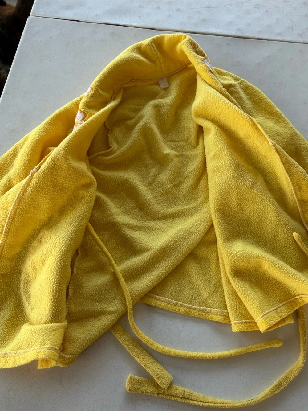 Vintage Girls' Yellow Floral Appliqué Hooded Robe